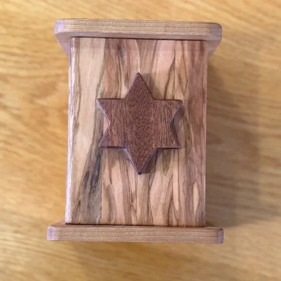 Tzedakah Charity Box Olive / Sapele / Cherry Hardwoods HandCrafted Star of David - Picture 3 of 9